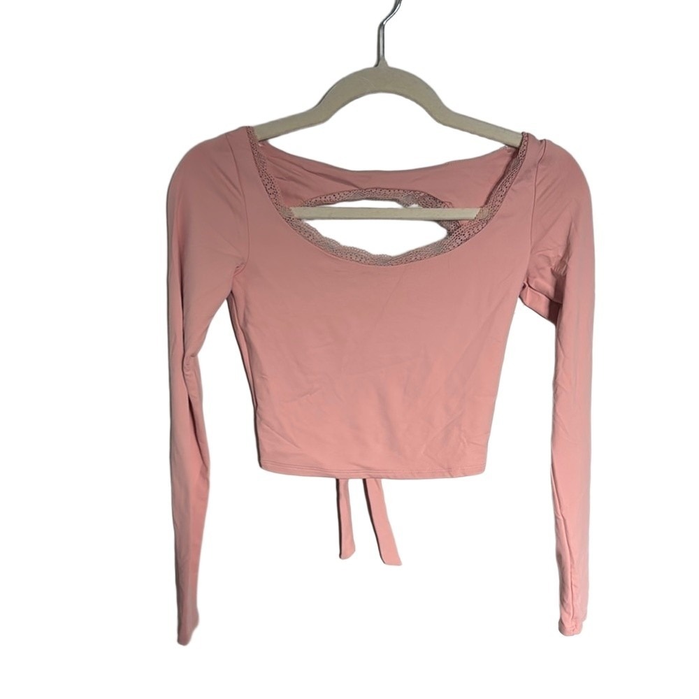 Women's Wild Fable Longsleeve XXS Pink open back lace tie back crop top